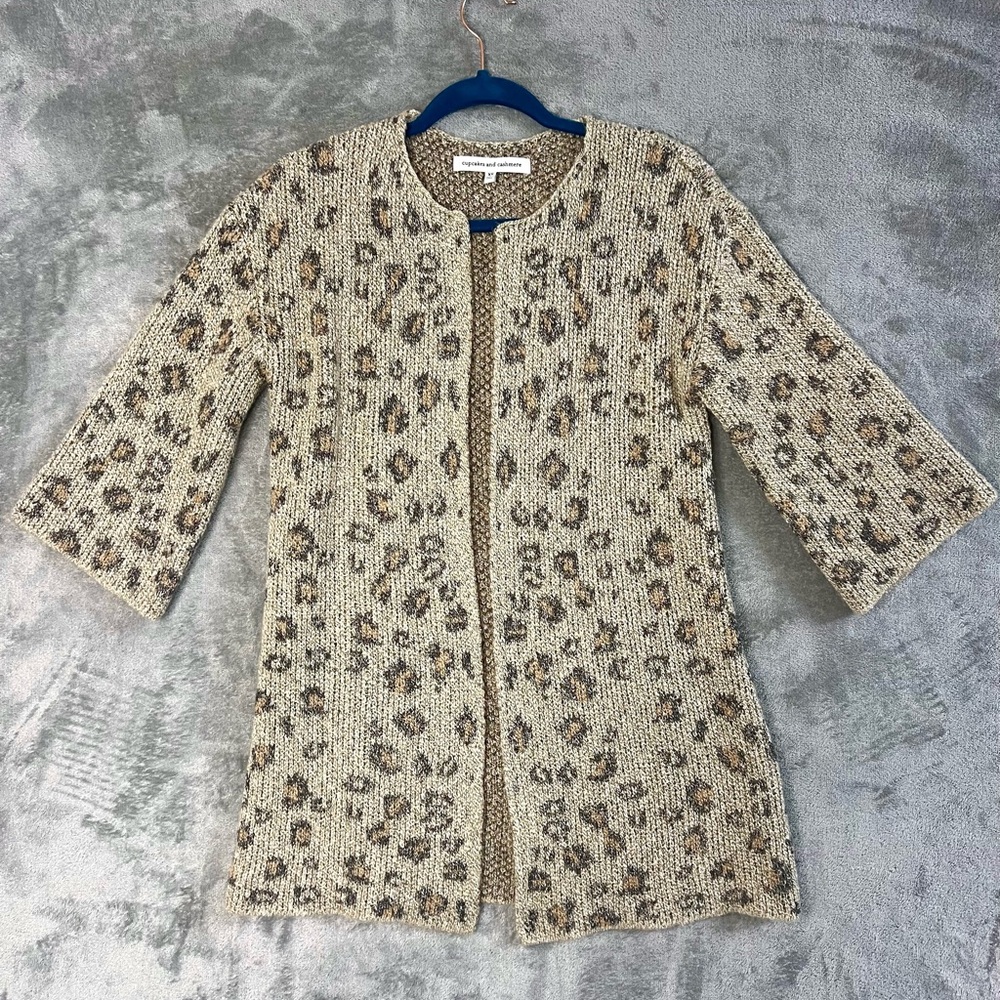 Cupcakes & Cashmere Cardigan XS Open Front Neutral Knit 3/4 Sleeve